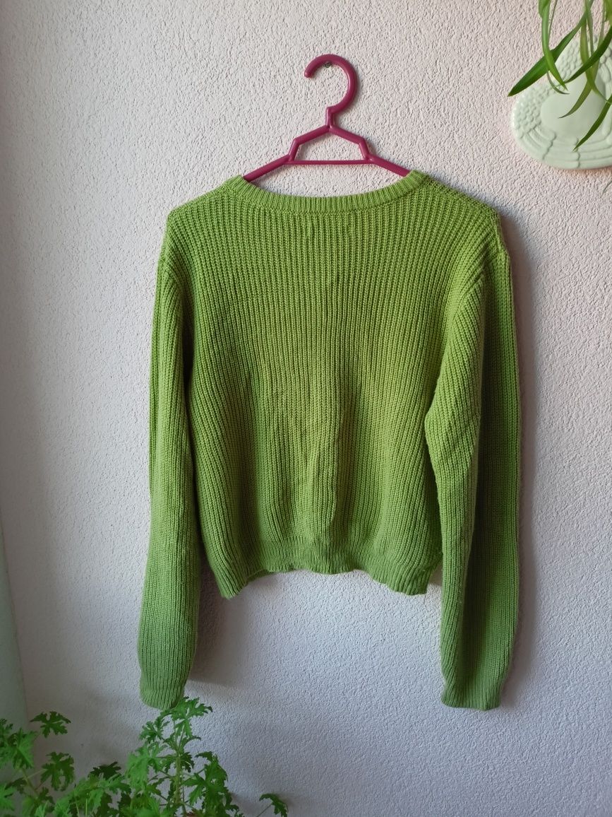 Sweter krótki kardigan rozpinany Zielony Groszek Shein M oversize