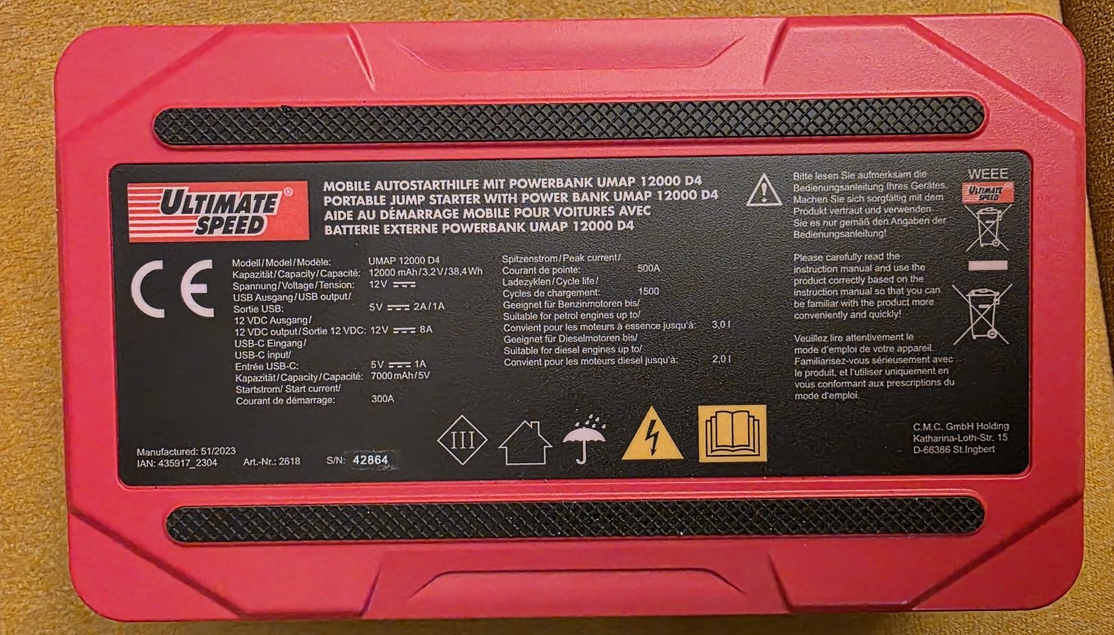 Urządzenie rozruchowe powerbank ULTIMATE SPEED UMAP 12000 D4