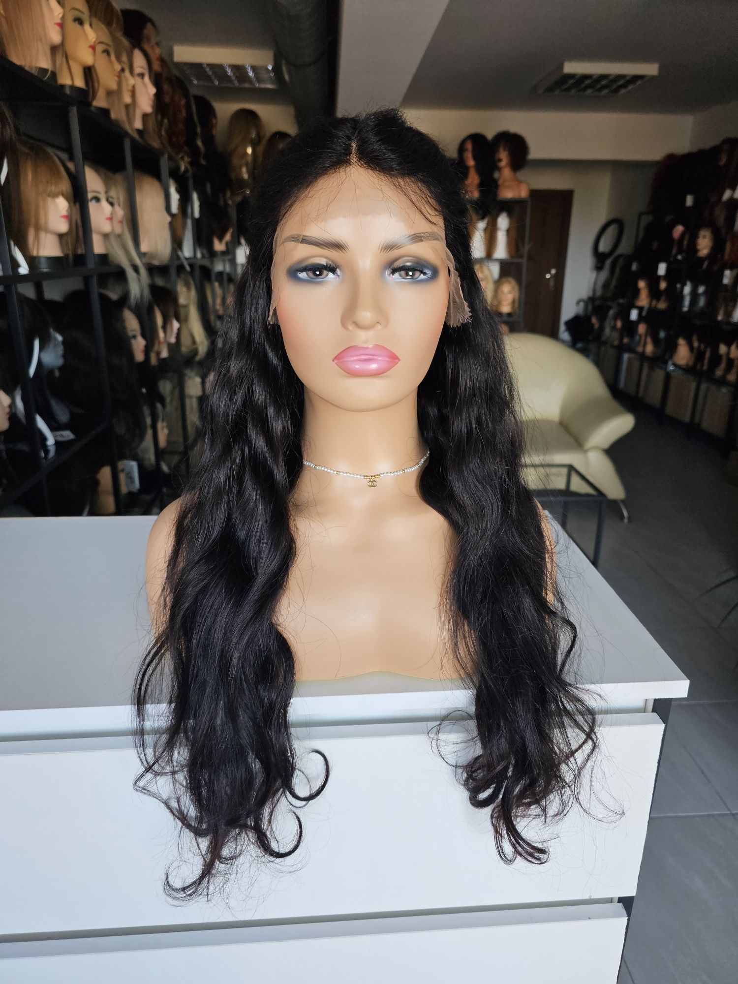 Zjawiskowa długa peruka z włosów naturalnych fale Edyta 70cm lacefront