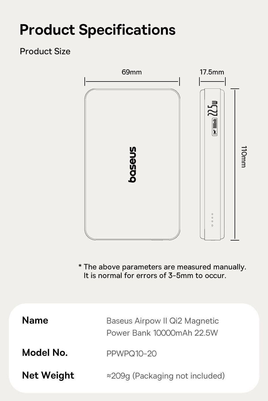 Power Bank Baseus Magsafe 10000mAh 22.5W Qi2