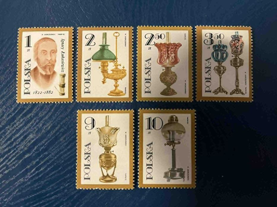 Znaczki Polska 1972 – Lampy Łukasiewicz – komplet 6 szt.