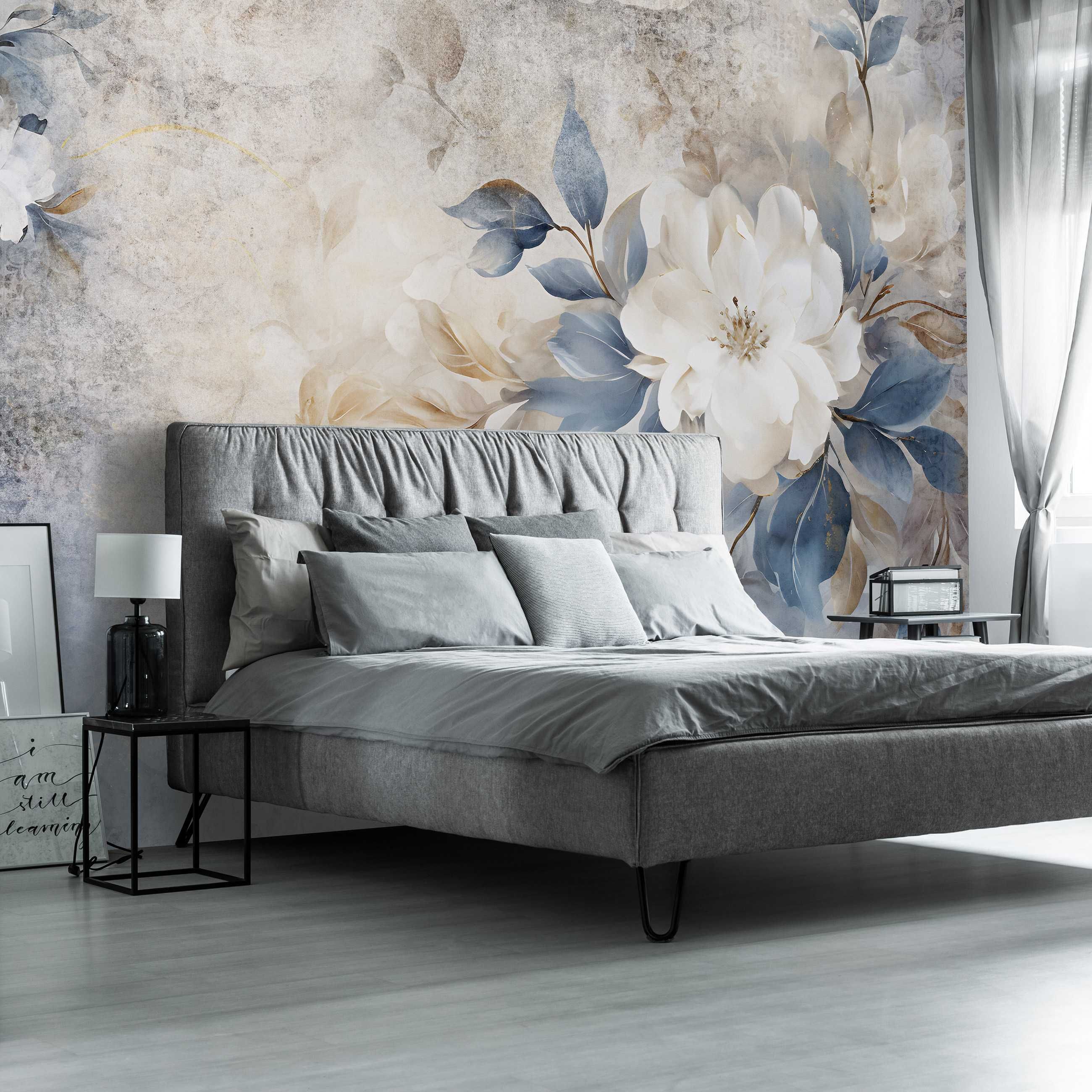 Fototapeta Biały Kwiat Beż Beton Loft Boho 3D Twój Rozmiar + KLEJ