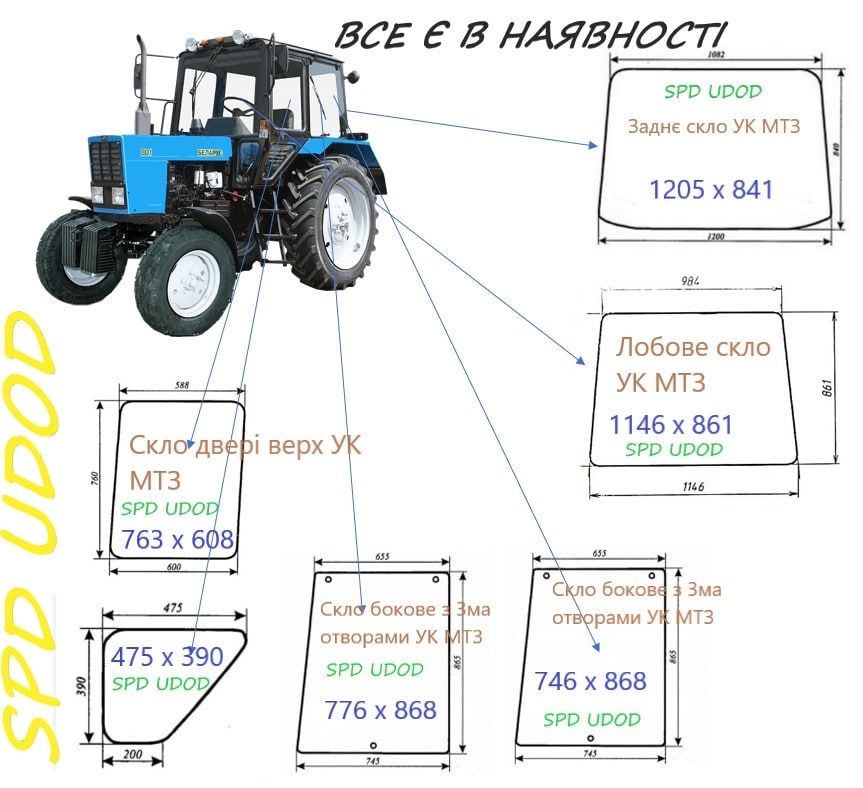 Стекла для тракторів МТЗ, ЮМЗ, Т25,Т16