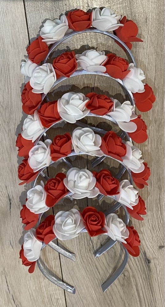 Opaski w biało czerwone róże 6 szt