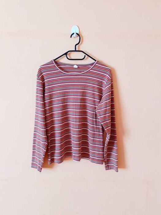 44 46 Bluzka sweterek top longsleeve kolorowe paski bawełna Bonprix