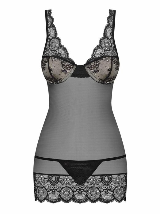 Obsessive -853-CHE-1 koszulka i stringi czarna L/XL