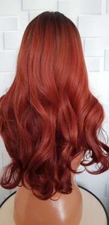 Nowa piekna peruka ombre czerwien brąz