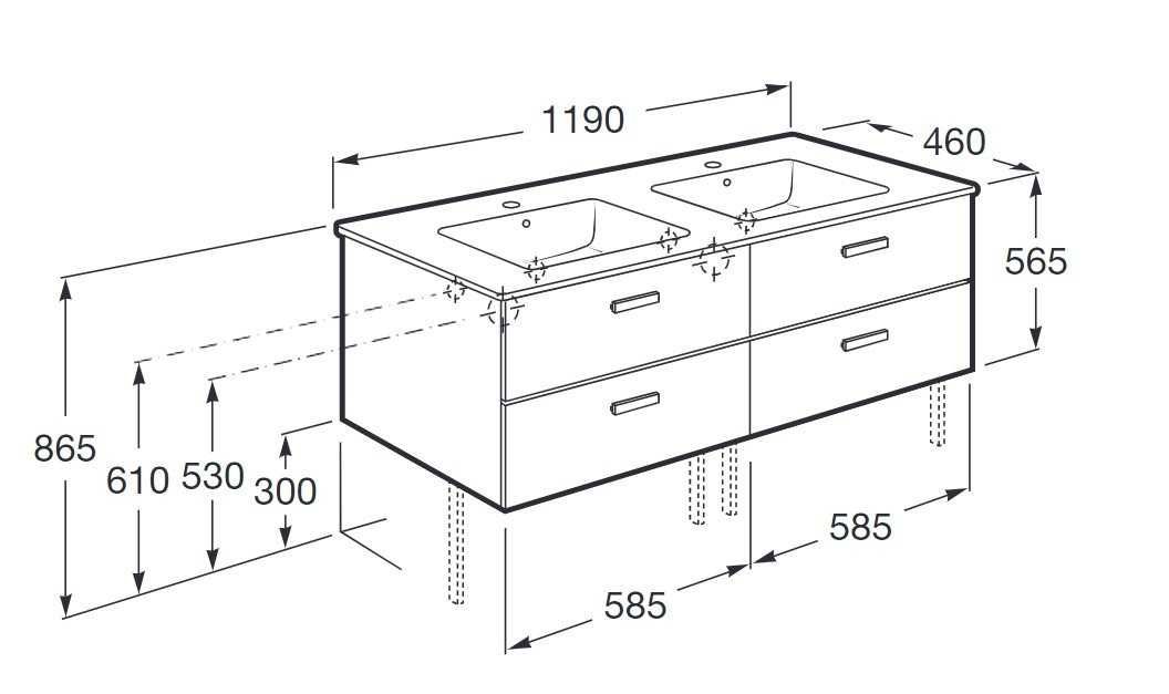 Podwójna umywalka Roca Victoria Basic Unik 120cm
