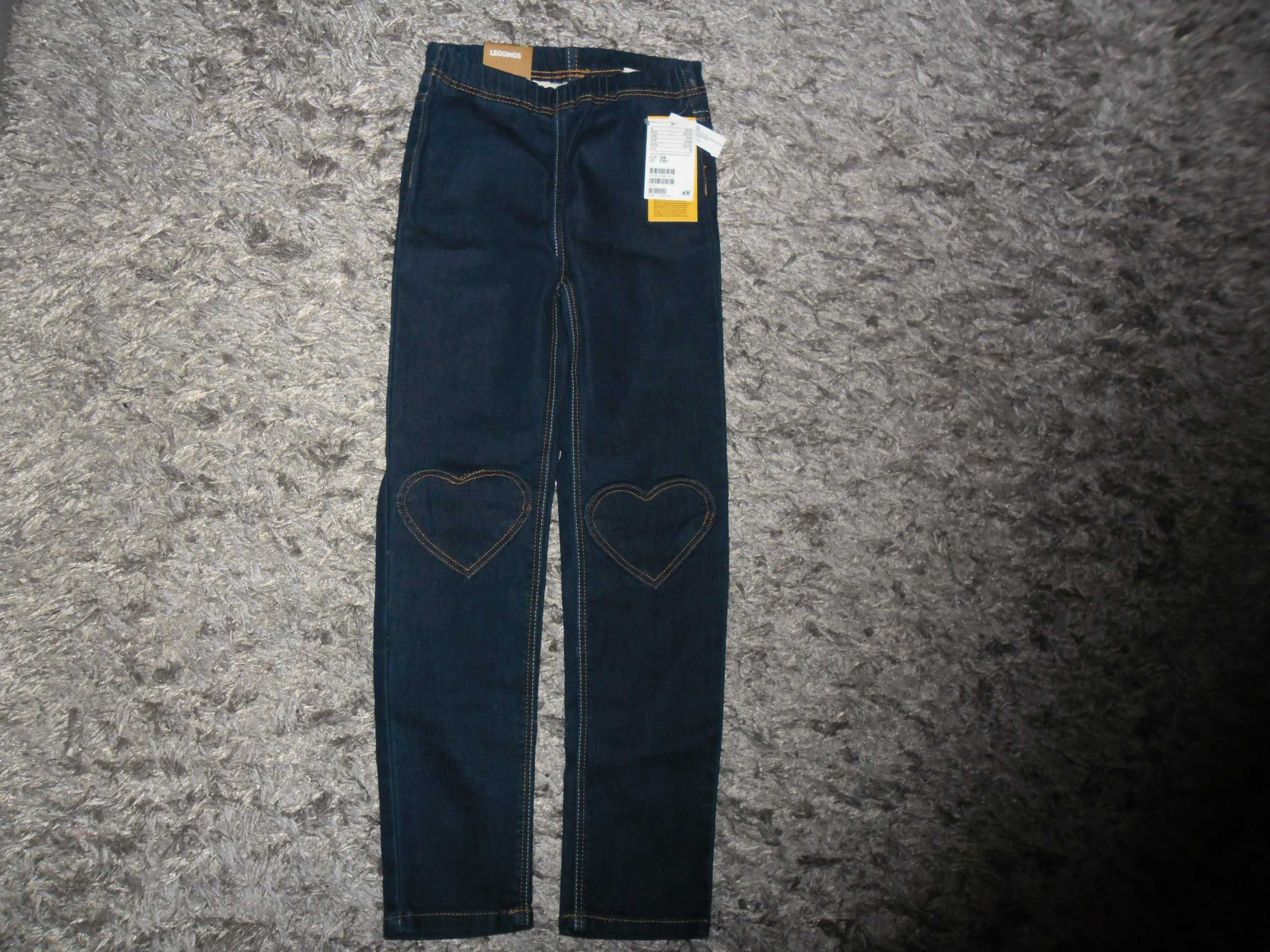h&m treginsy dzinsowe z sercami na kolankach 128 nowe z metka
