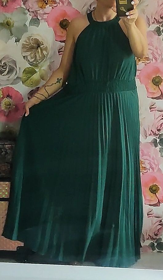 długa Długa maxi elegancka sukienka butelkowa zielen wesele plussize 4