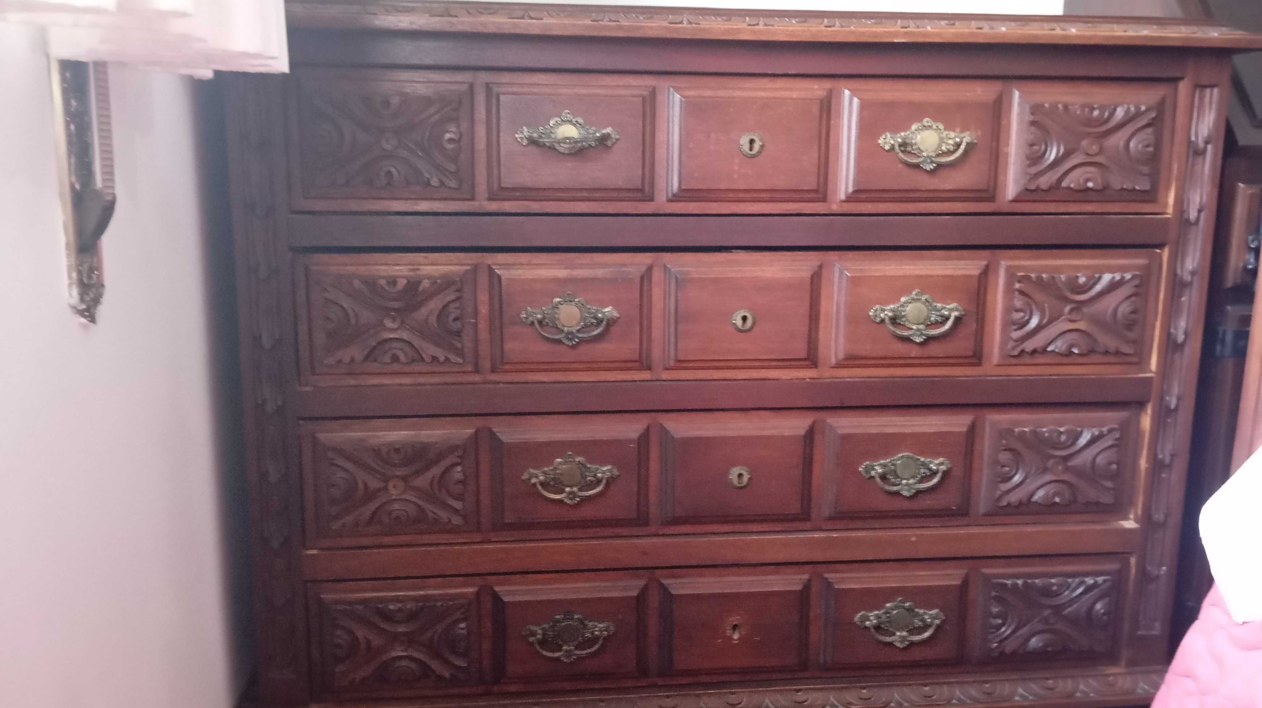Conjunto de 2 mesas de cabeceira rústicas e 1 cómoda