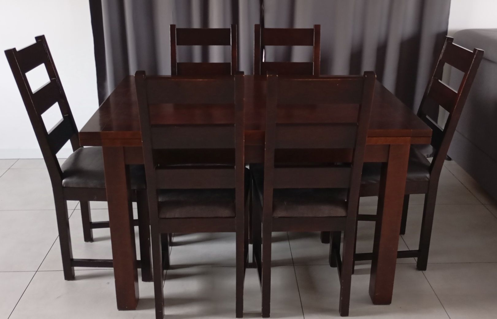 Stół drewniany olchowy wenge + 6 krzeseł
