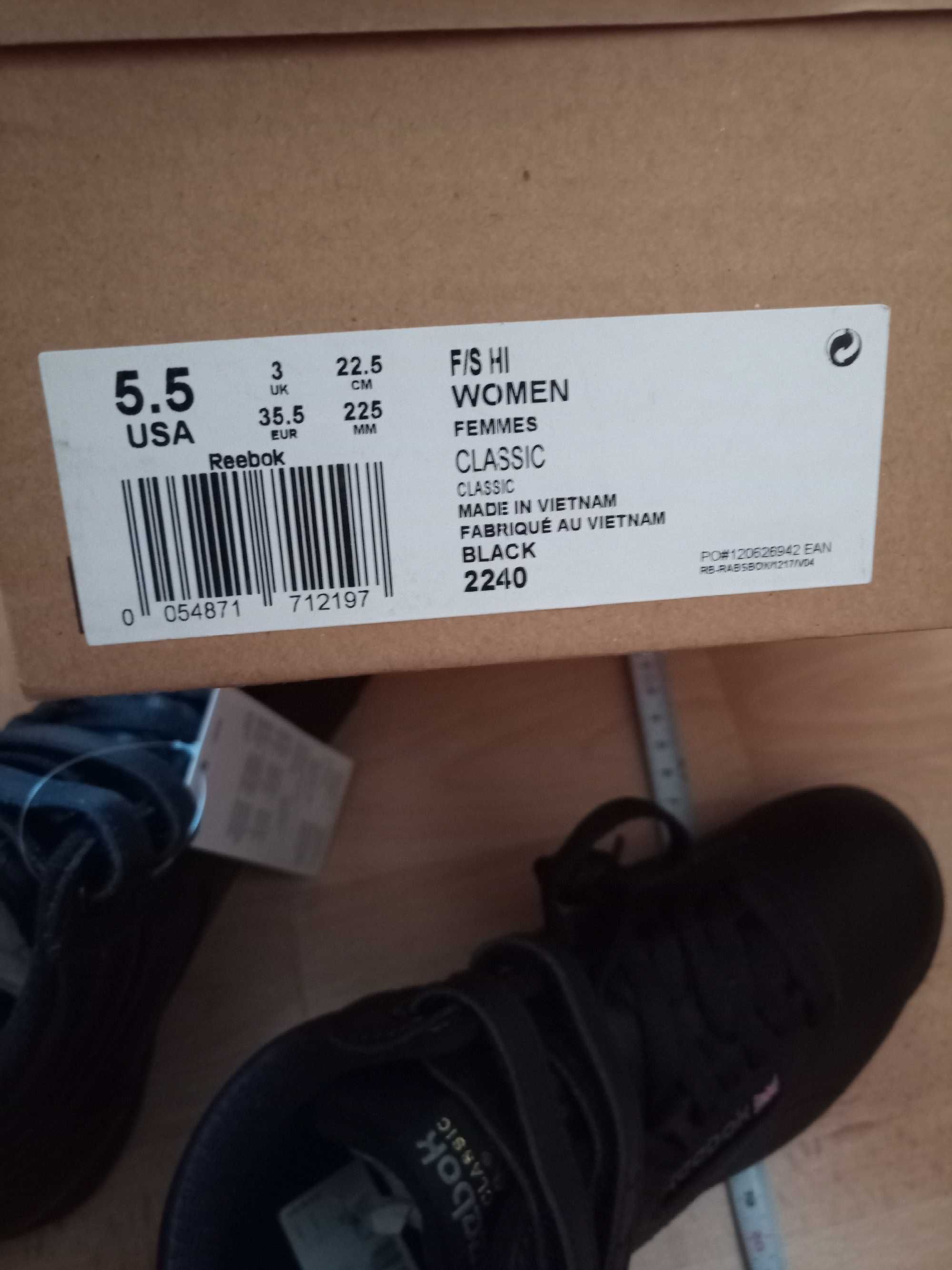 Czarne skórzane buty Reebok hi 35,5 wkładka 22,7 wysokie nowe