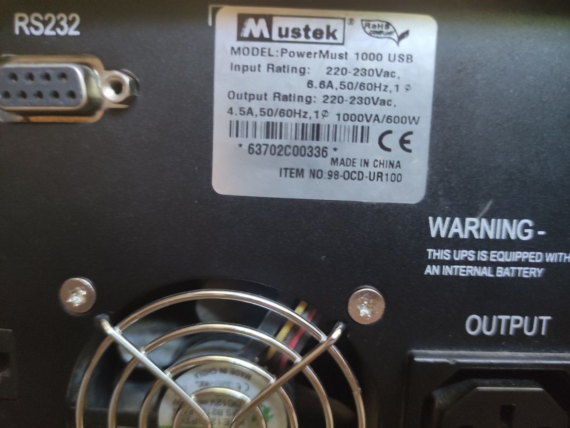 ББЖ УПС MUSTEK PowerMust 1000 VA/600Вт