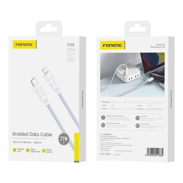 Kabel Usb-C Do Lightning Foneng Xs02 Pd27W, 1,2M (Fioletowy)