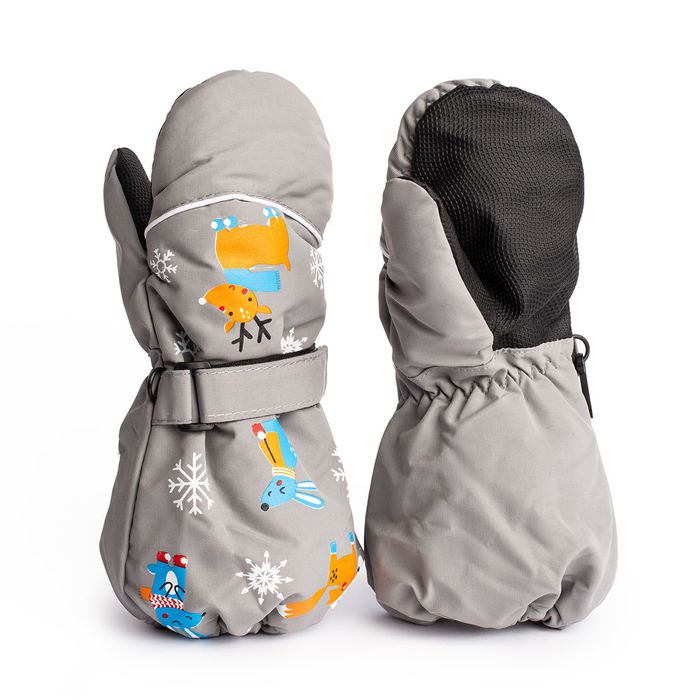 Rękawiczki zimowe jednopalczaste szare narciarskie rękawice dla dzieci