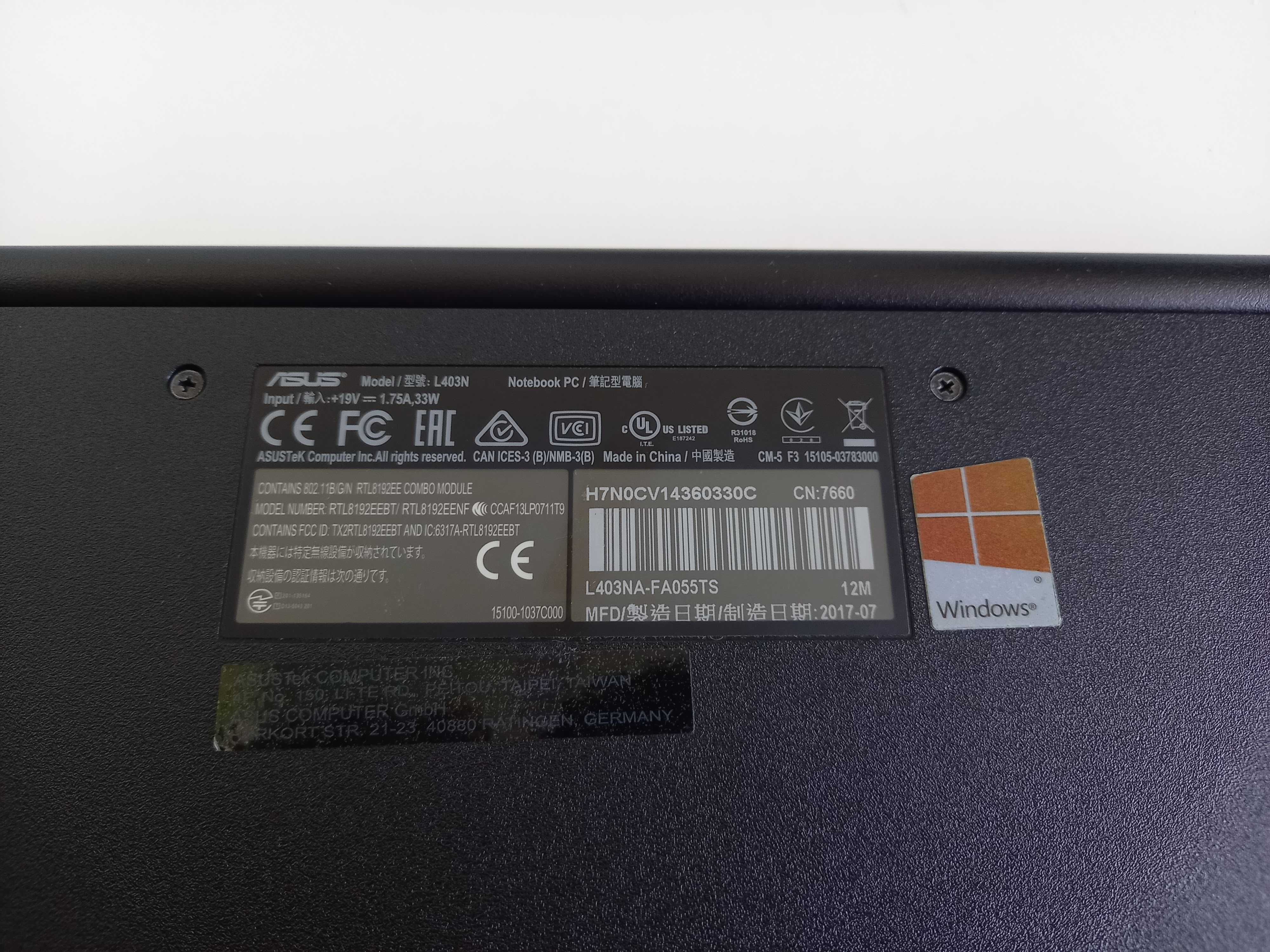 Laptop ASUS VivoBook L403N uszkodzony