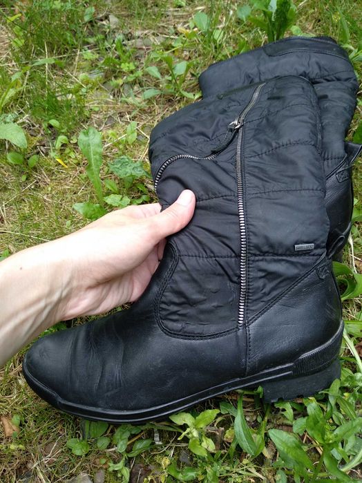 Сапоги високі чоботи шкіра плащовка теплі