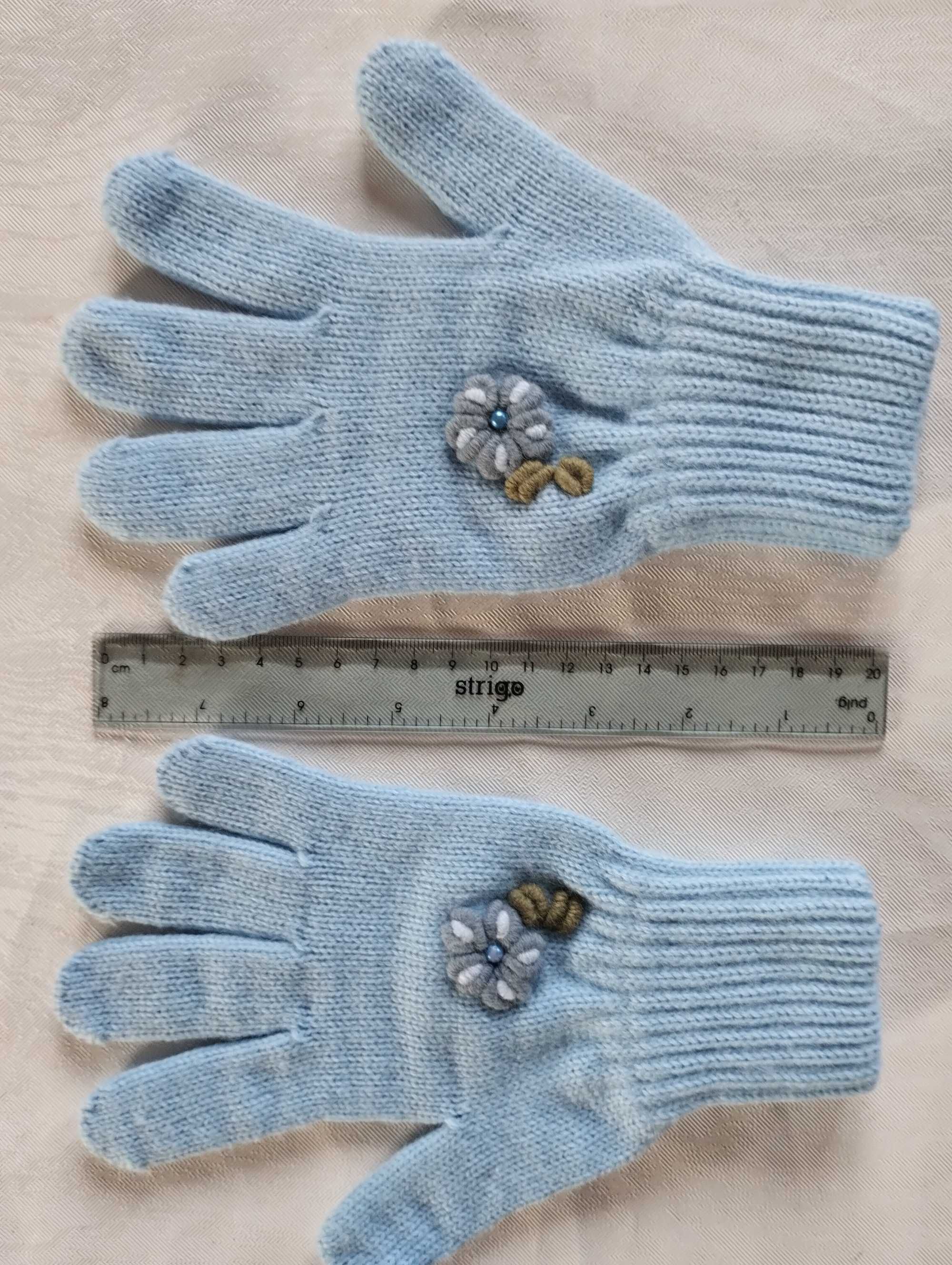 Czapka, szalik i rękawiczki dziewczęce nowe niebieskie