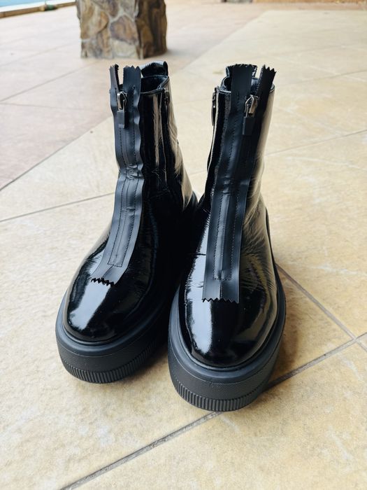 Черевики лакові зимові натуральна шкіра чоботи