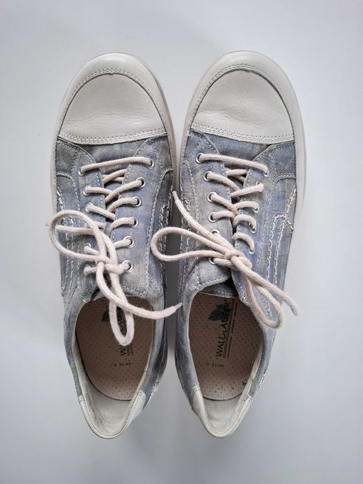 Buty damskie Waldlaufer - skórzane tenisówki błękitno-kremowe