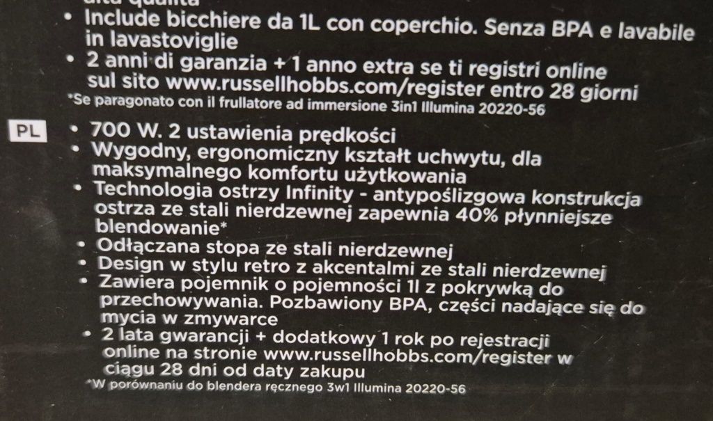 Blender ręczny Retro Red Russell Hobbs home glamour sprawny