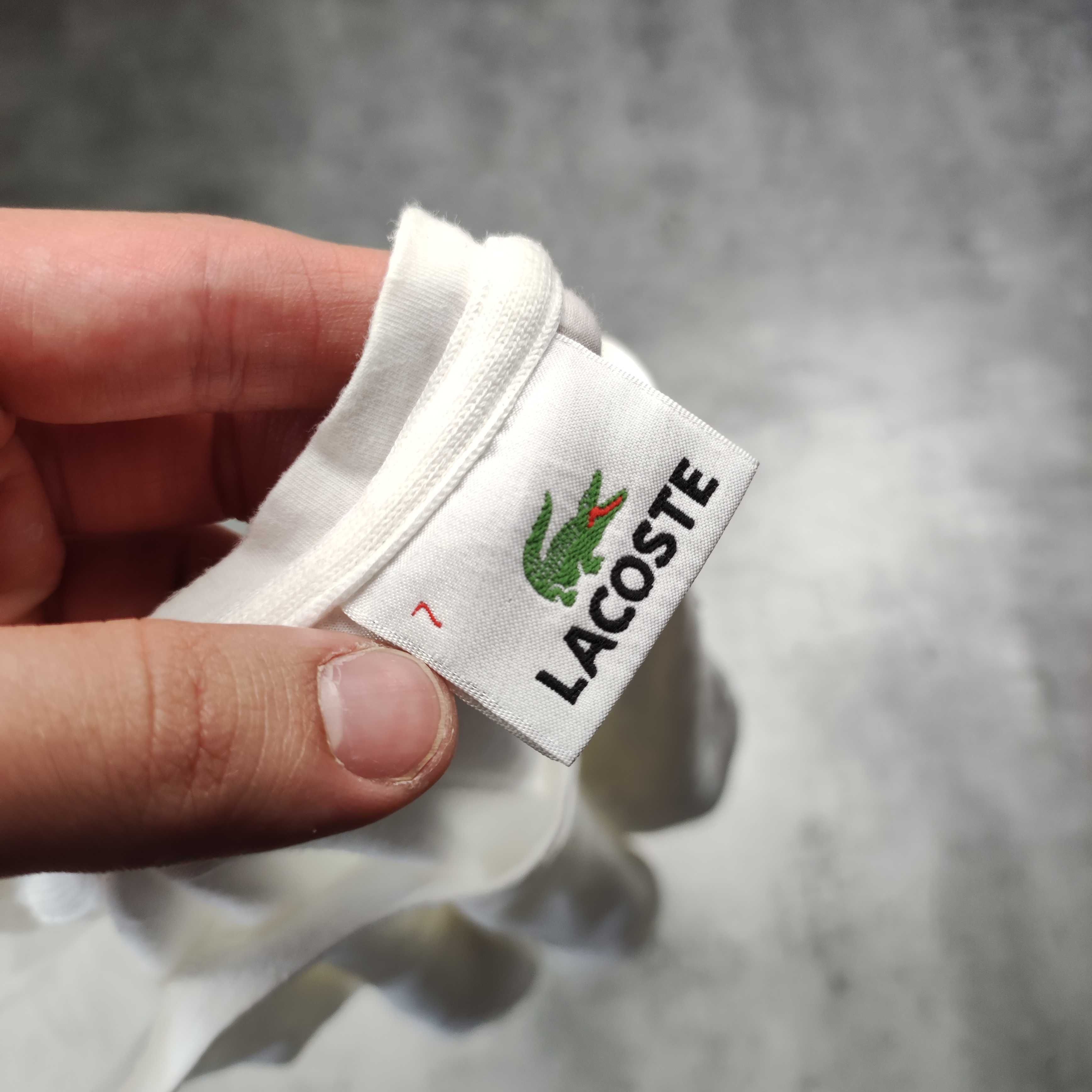 MĘSKA Koszulka Elegancka Biała PREMIU V Lacoste France Bawełna Haft