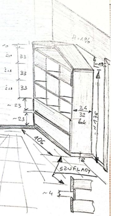Regał dziecięcy domek żółty daszek jasne drewno szuflady