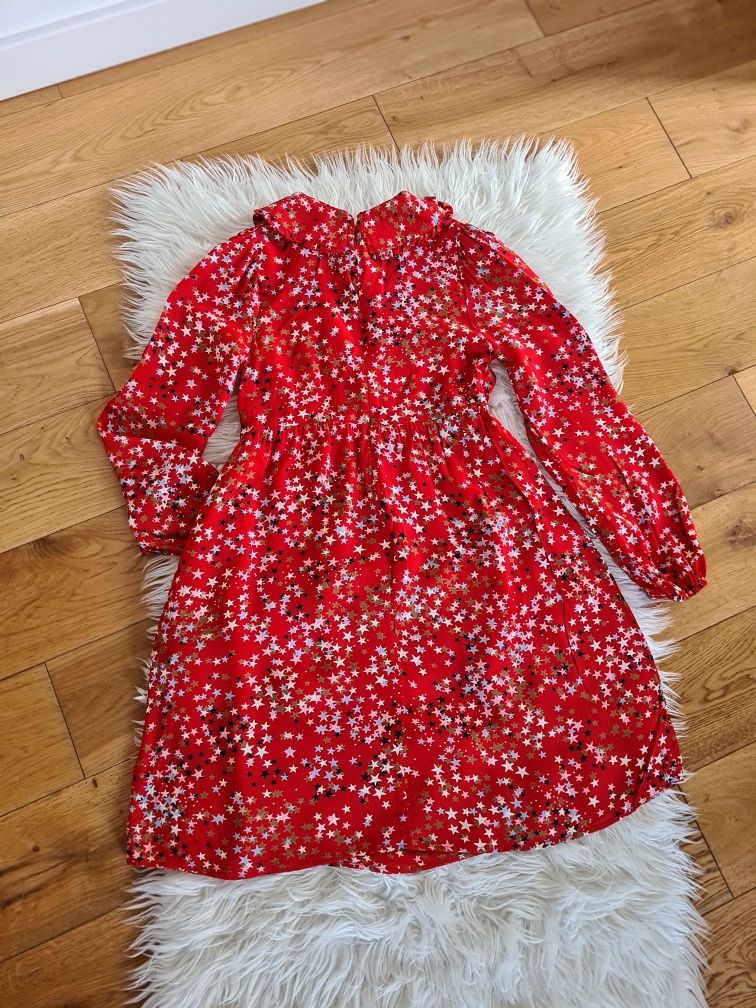 M&S XS 34 piękna czerwona sukienka babydoll z kołnierzem