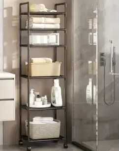 Полка напольная стеллаж вертикальный на колесиках