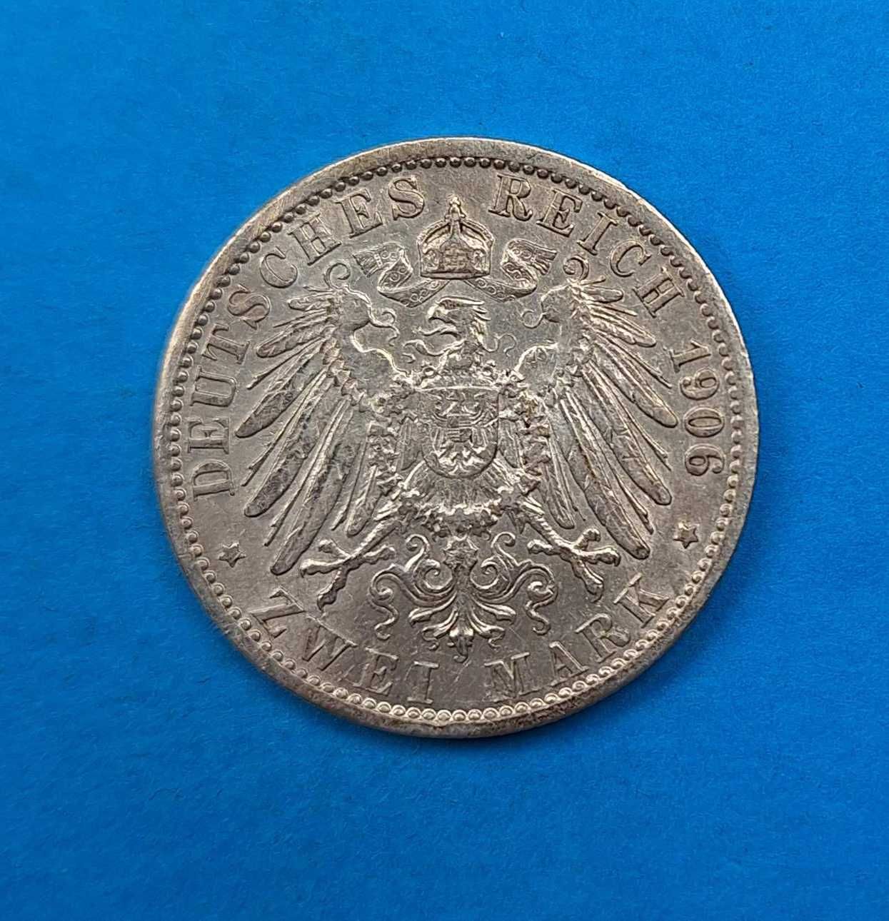 Niemcy Cesarstwo, Prusy 2 marki 1906, Wilhelm II, bdb stan, Ag 0,900