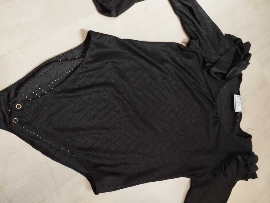 Czarne ażurowe body LiVi zdobione rękawy, rozm 38