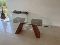 Stół z krzeslami 6 osób Drewno Szklo 180x90  welur