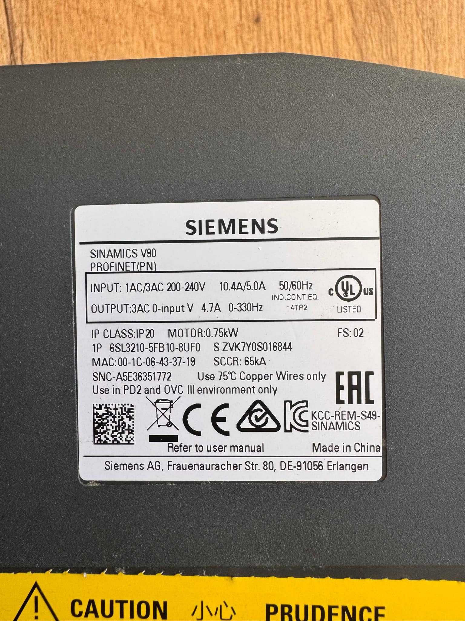 Falownik Siemens v90 0,75KW 6sl3210-5fb10-8uf0
