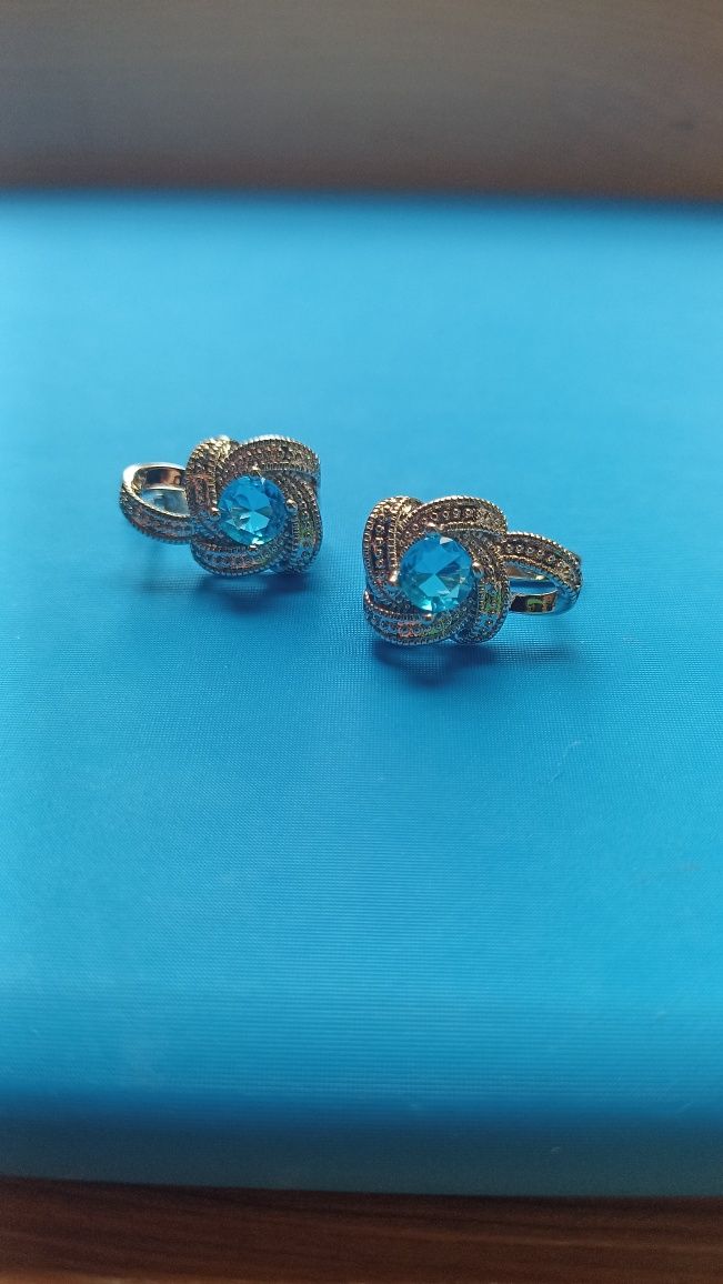 Сережки,серьги ,блакитний камінь,925 проба