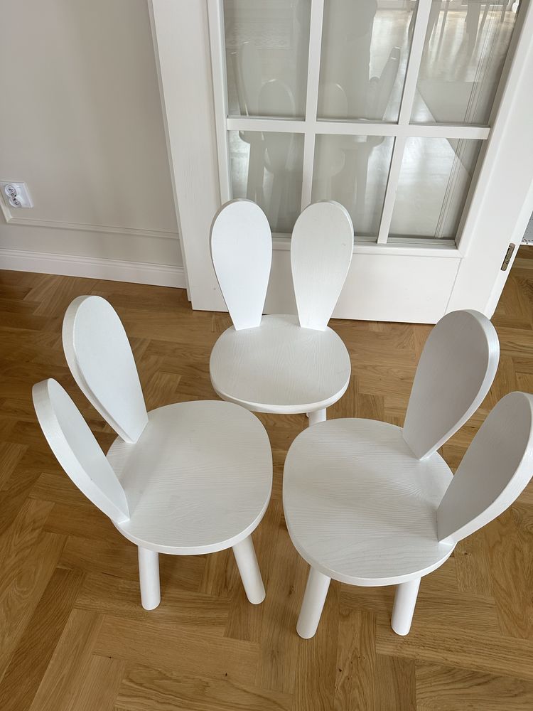 Krzesełka Dzieciece Drewniane Króliczki x3 Białe / Stan Idealny