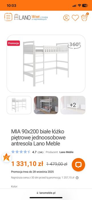 Łóżko piętrowe antresola LANA