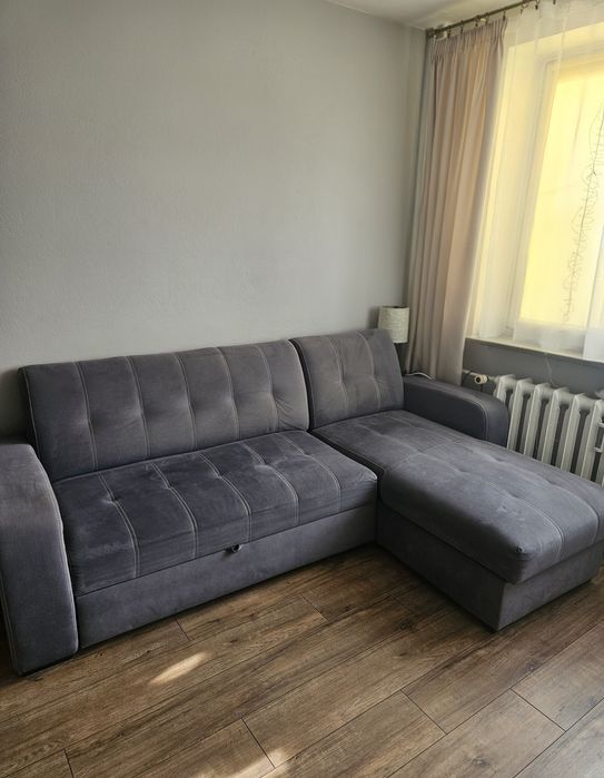 Łóżko narożne narożnik szary rozkładane z funkcją spania sofa