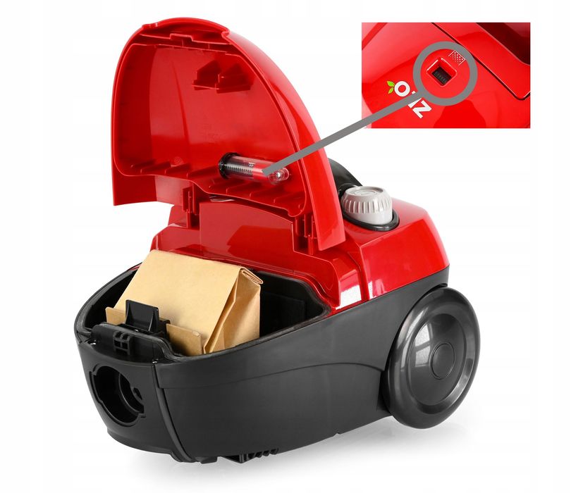 dkurzacz workowy Vivax ZEO VC-702 Czerwony 700W ECO worek 2L +HEPA 10