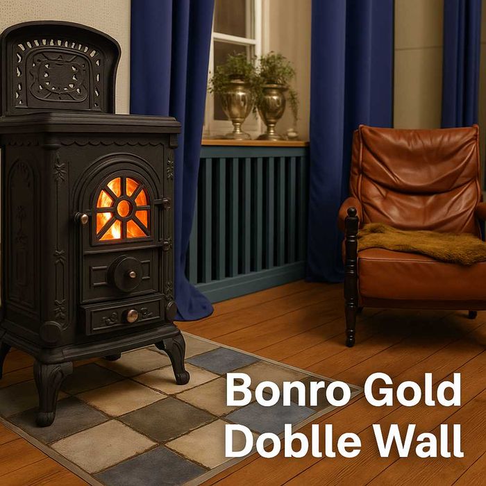 Камин піч буржуйка чугунная Bonro Gold 9 кВт двойная стенка отопление