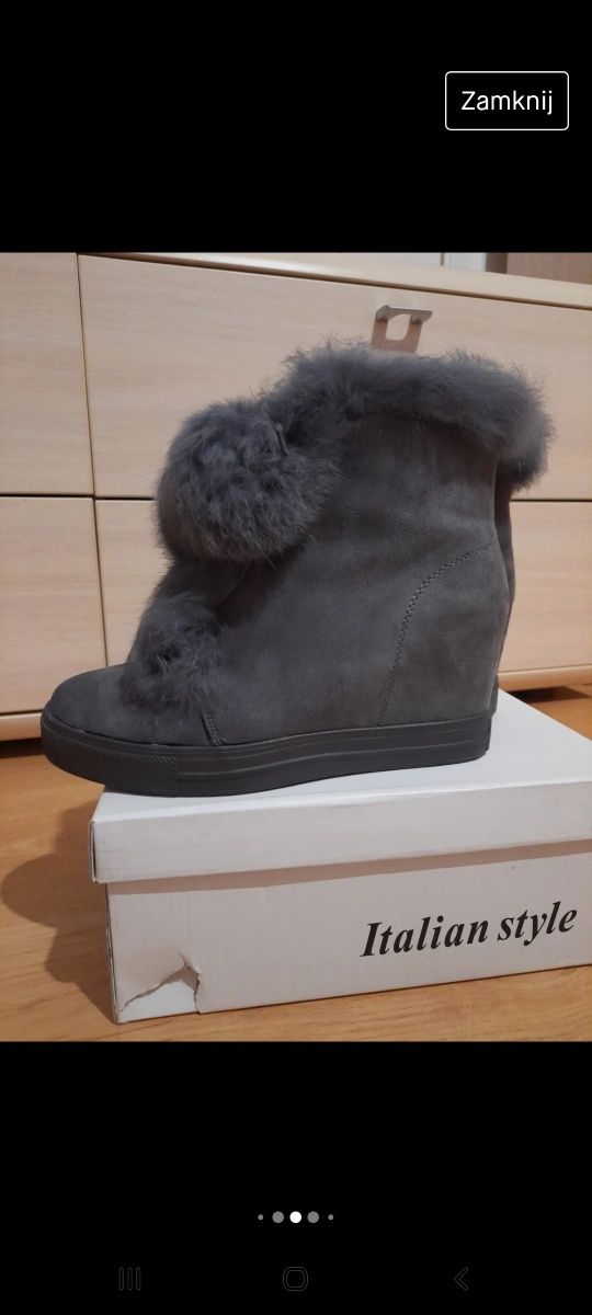Buty zimowe na koturnie 38