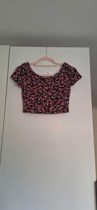Koszulka crop top w kwiaty s xs róże t-shirt