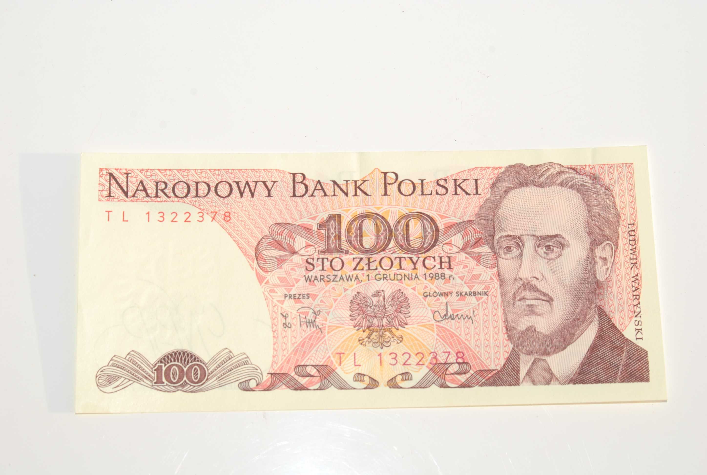 Stary banknot 100 złotych Waryński 1988 antyk