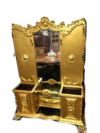 Bengaleiro, chapeleiro com espelho Henrique II, antigo talha dourada