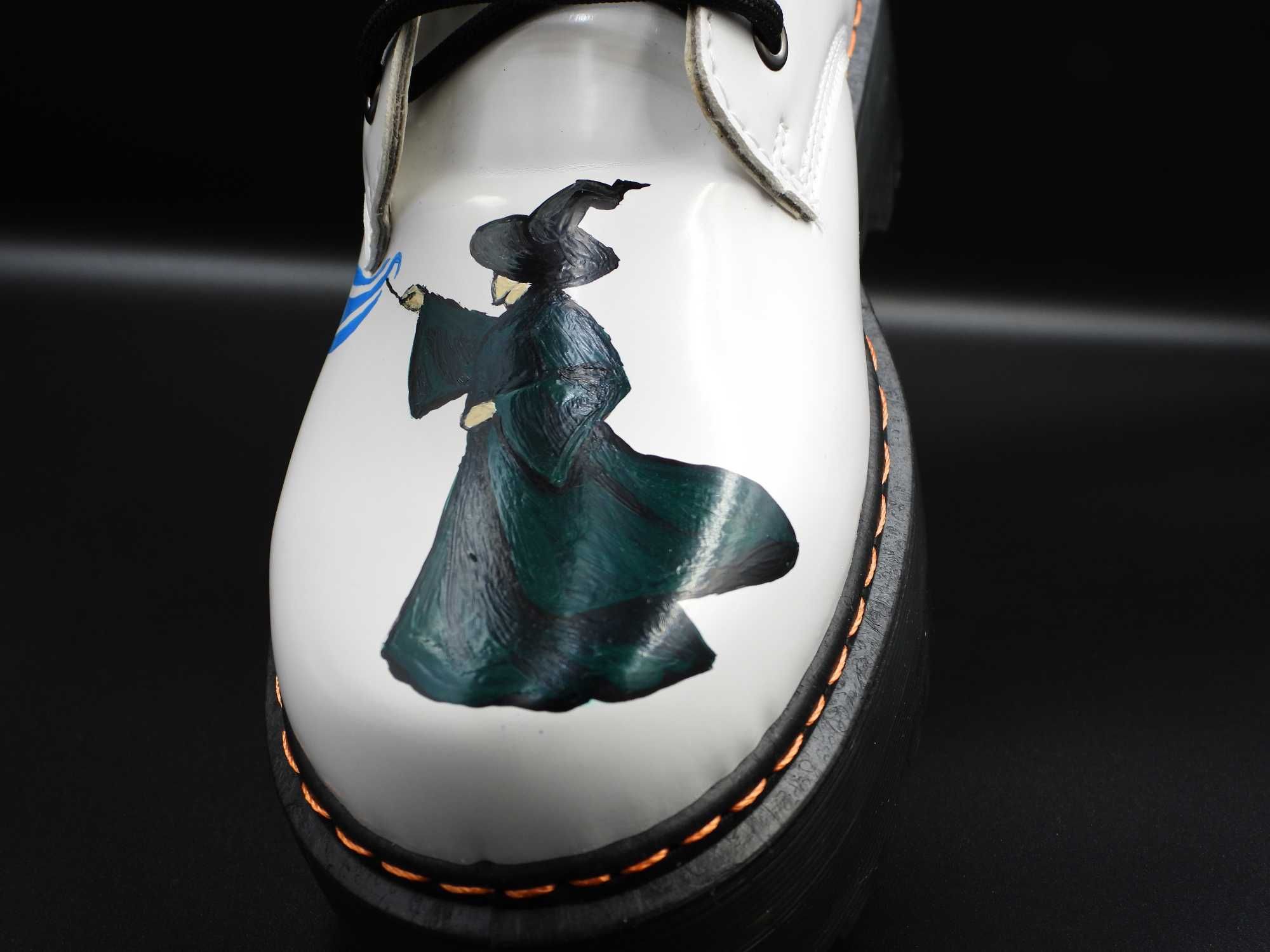 Ręcznie malowane glany trapery białe Harry Potter Minerva patronus 41