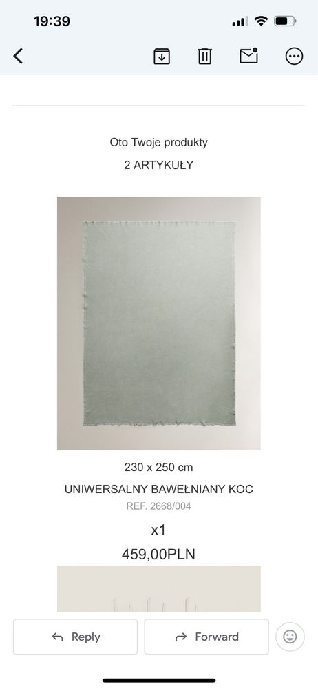 Bawełniany koc Zara Home 230 x 250 mietowy
