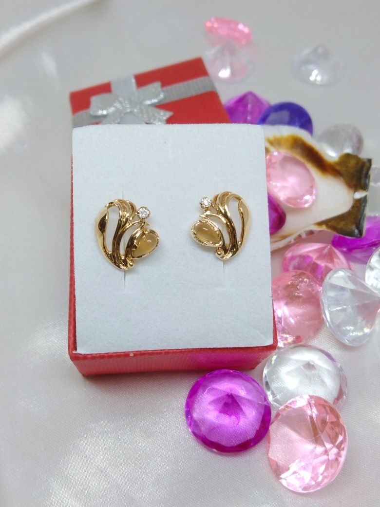 Piękne złote kolczyki angielskie zapięcie, złoto Golden rose 583