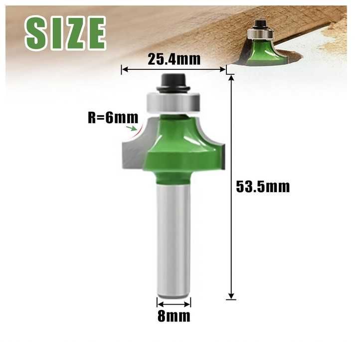 Frez do drewna, do zaokrąglania krawędzi R=6mm, uchwyt 8mm NICAVKIT