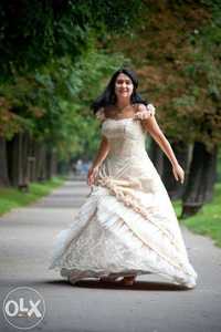 Piękna Suknia Ślubna SZAMPANOWA roz 38-40