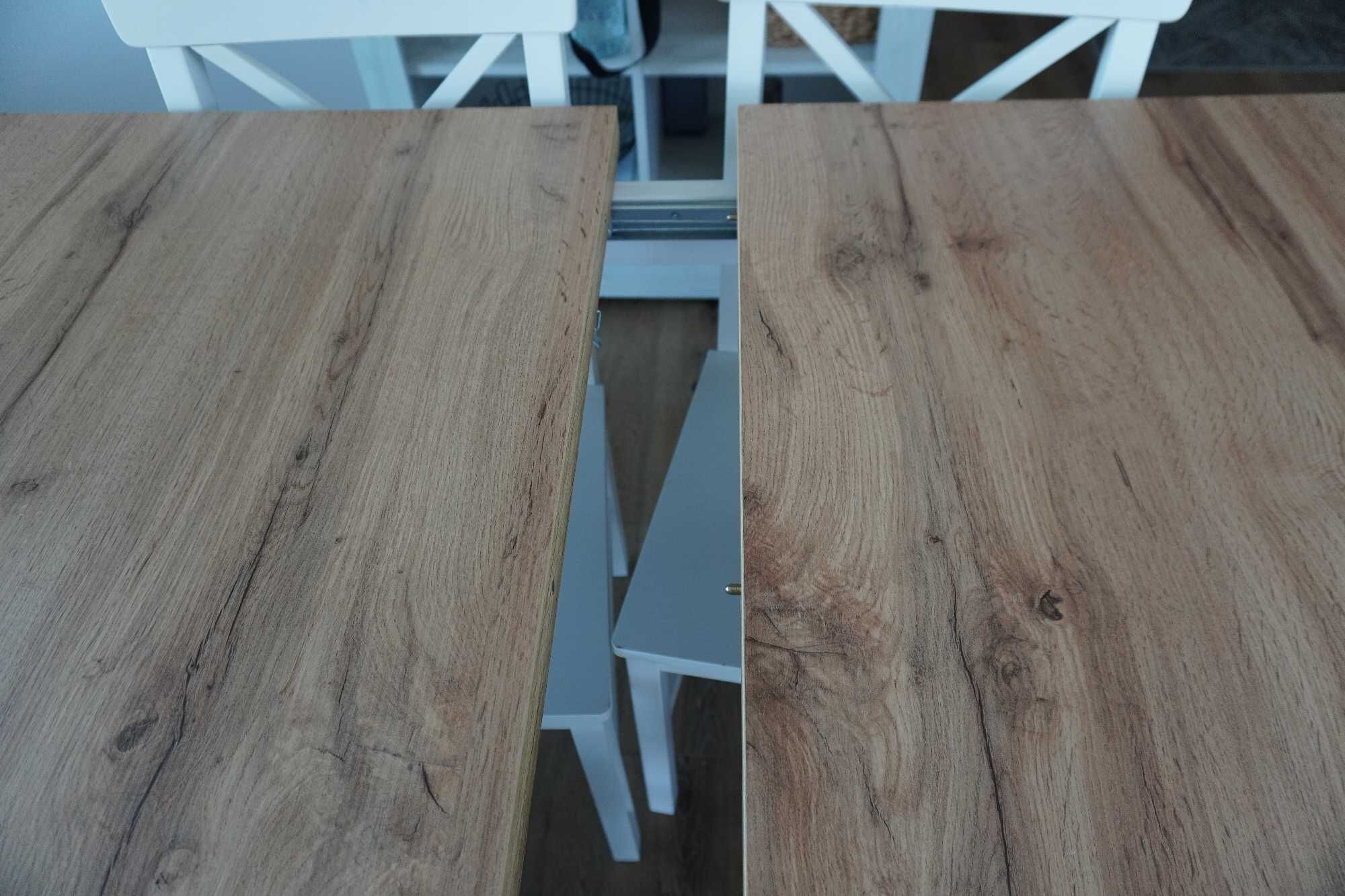 Stół do jadalni regulowany Jysk / Markskel bialy/dąb W90*L150/193*H75